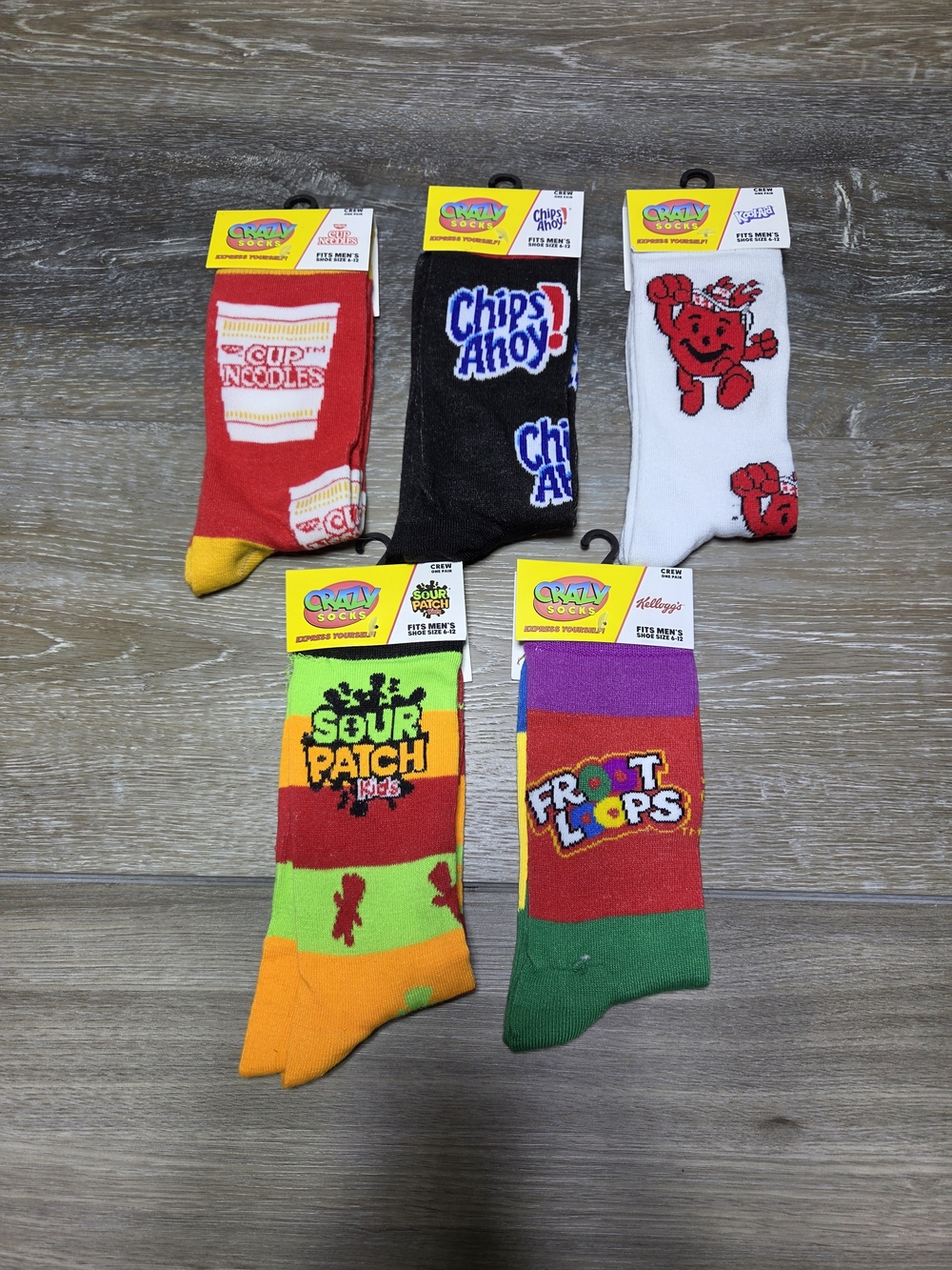 Crazy Socks 5 Pair Crew Sock Lot Food Logos Men's Shoe Size 6-12